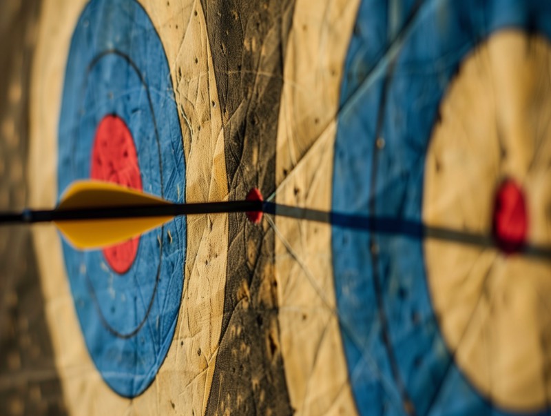 A close-up of an arrow hitting the center of a target, symbolizing how a web design company delivers precise strategies for website SEO, ROI, and digital marketing success.